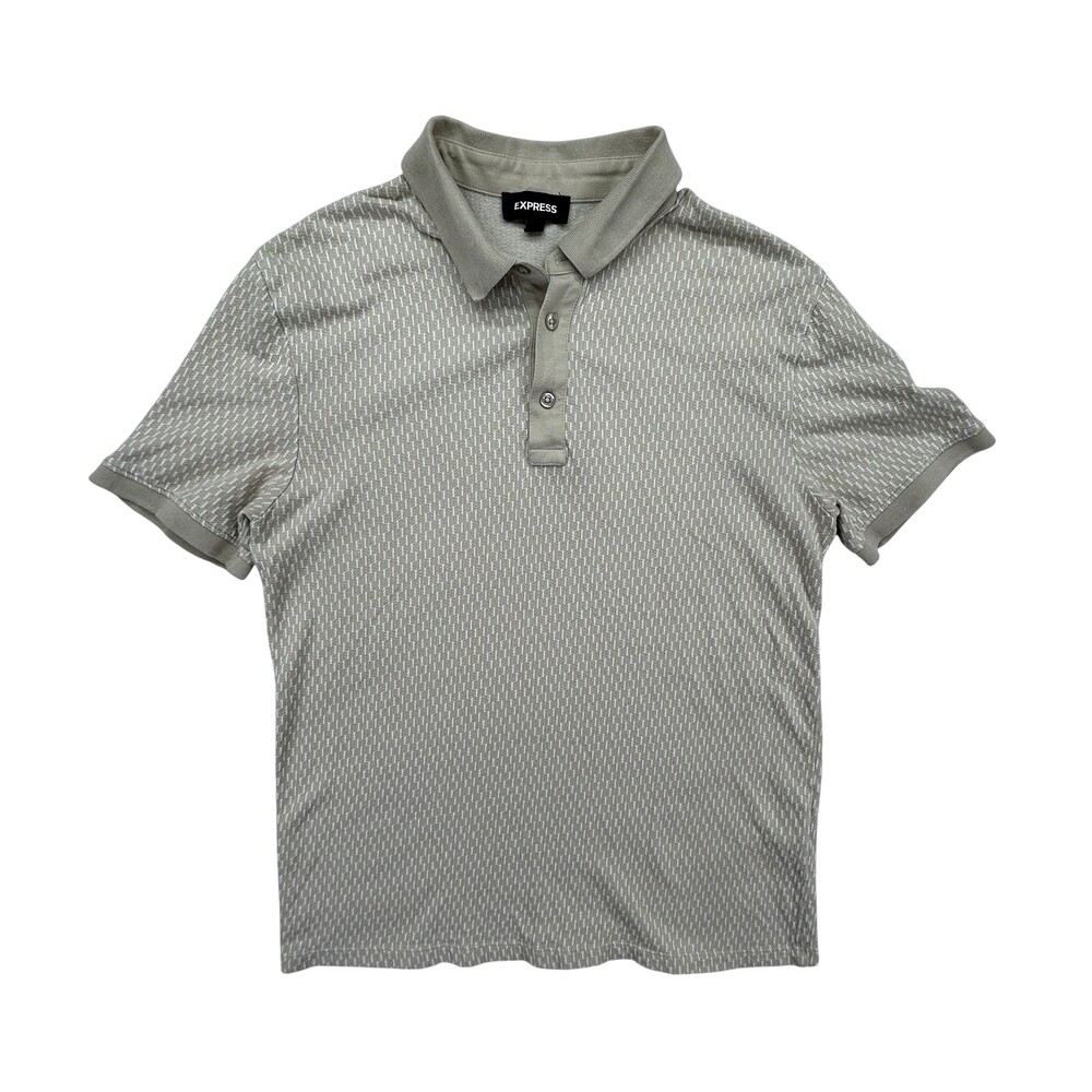 Express Shirt Mens Small Beige Patterned Polo Short Sleeve Cotton Casual Top